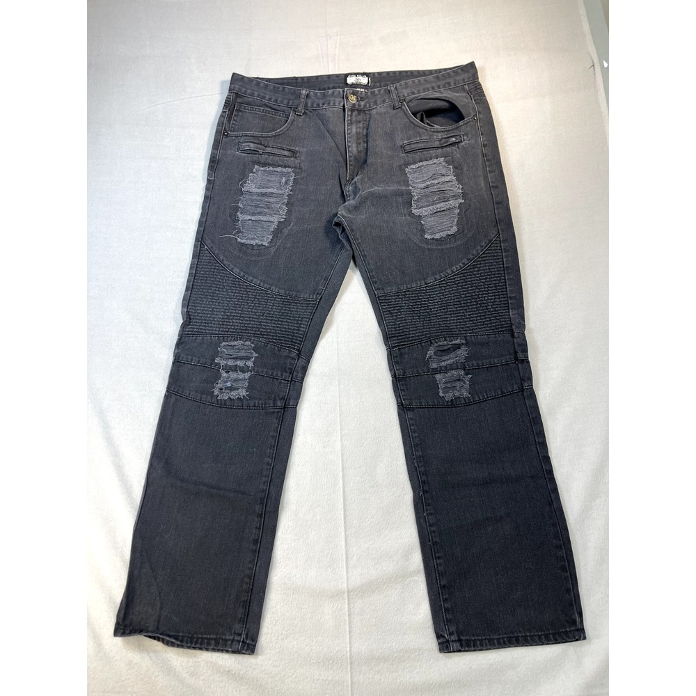 Gray Earth Jeans Size 40X31 Mens Black Relaxed Moto‎ Grunge Edgy Band Skater